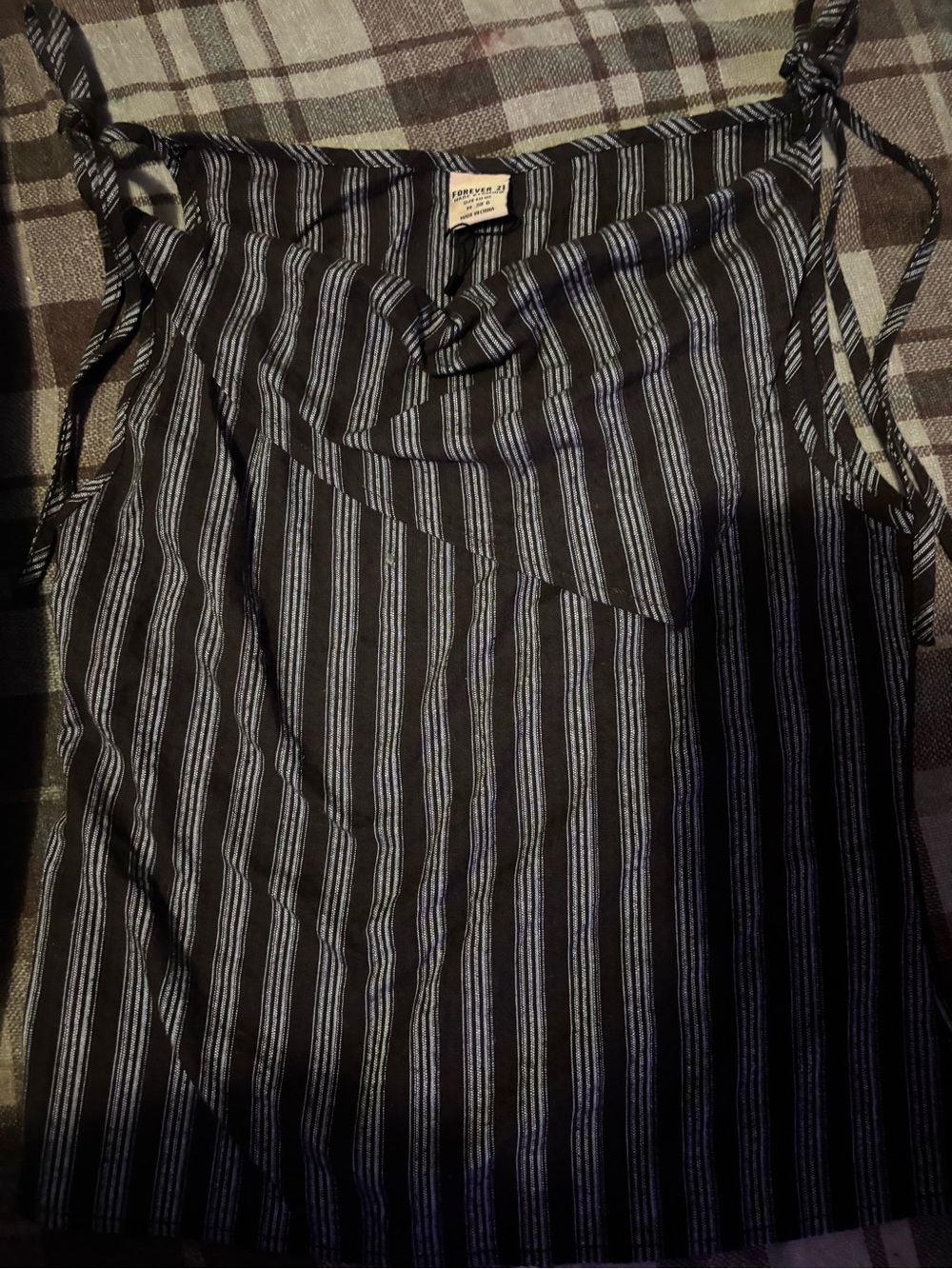 Forever 21 Black and White Vertical Stripe Tie-Shoulder Cami